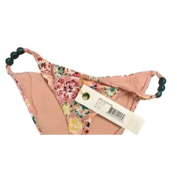 NWT Tanya Taylor Tia Bikini Bottom Floral Dahlia Beaded Hips Swim XS Pink Rose - Picture 3 of 12